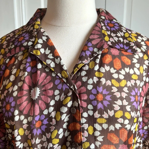 🤩 Vintage Linea Del Ollio semi sheer Retro print Blouse with matching Belt 🤩 - Picture 4 of 9
